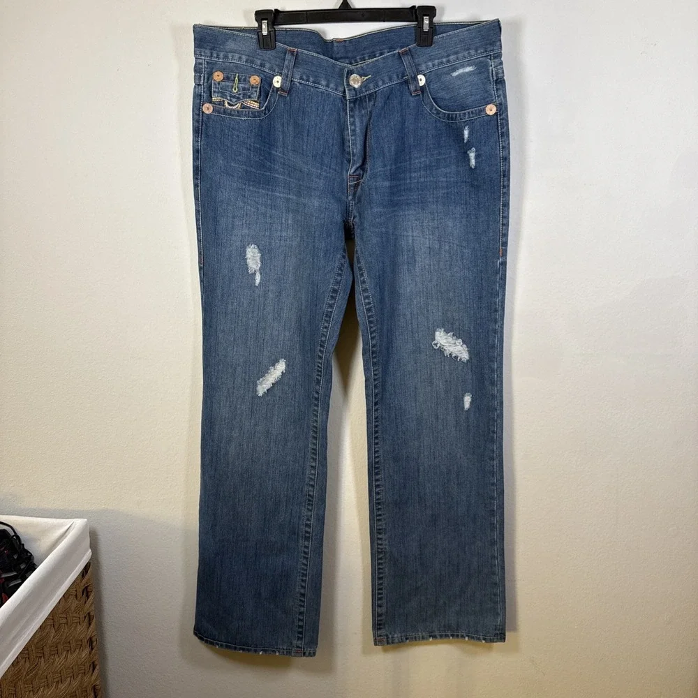 True‎ Religion Jeans 40x33 Mens Blue Billy Super T Denim Straight Flap Pockets
